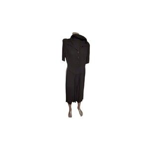 Vintage 50s 60s Crepe Midi Swing Dress Pleated Dress Little black Dress Sz S